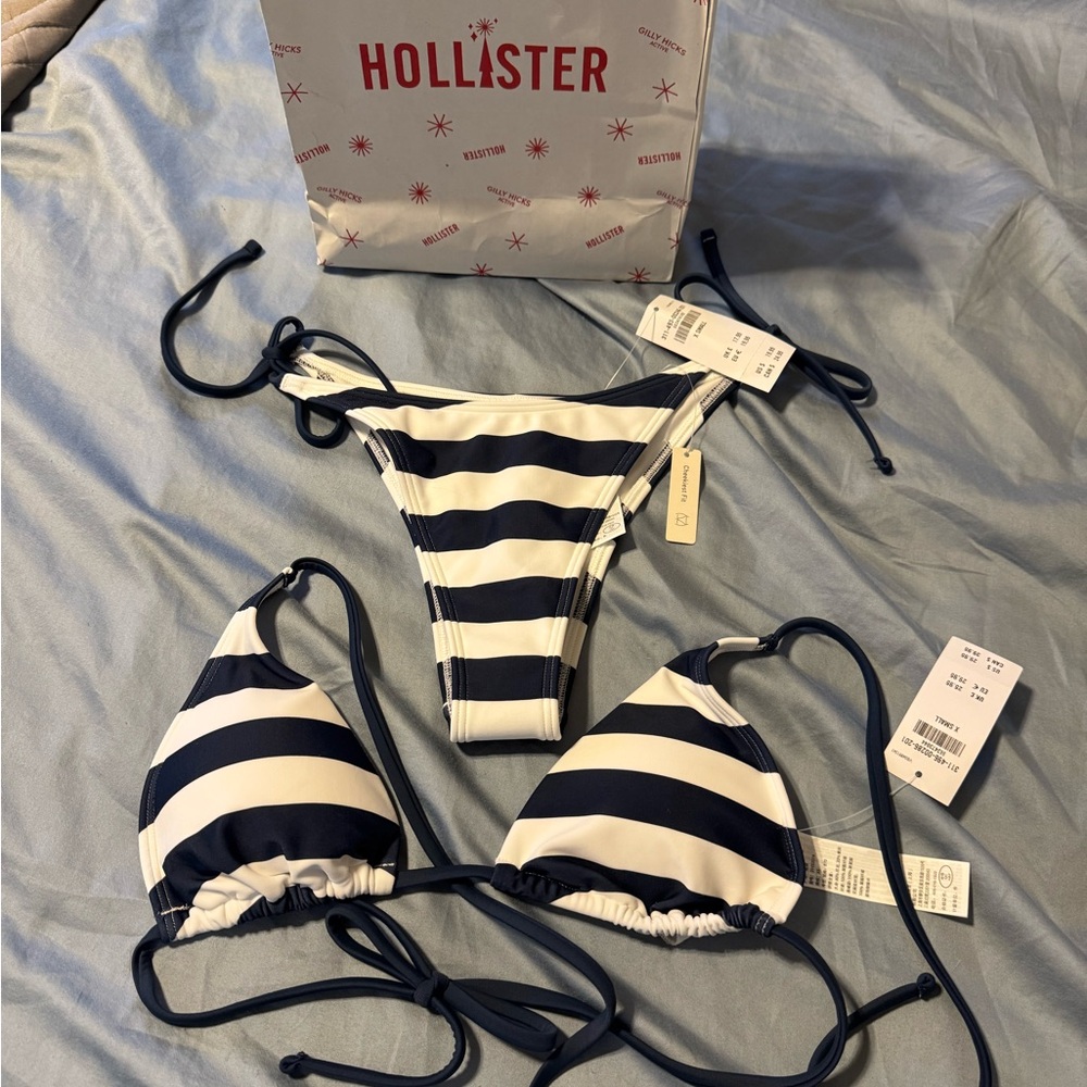 Hollister Navy and White Striped Bikini